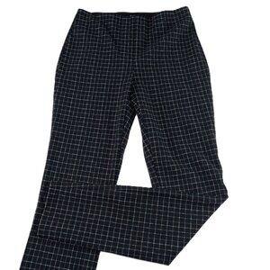 Theory Women's Scuba Skinny Legging Size XS Black Multi Grid Mid Rise Split Hem